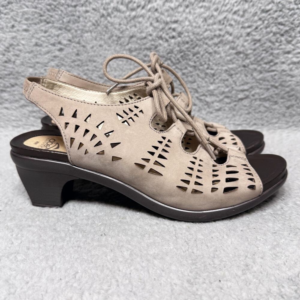 Abeo Goldie Womens Size 7 Slingback Sandals Shoes Taupe Leather Heeled Lace Up